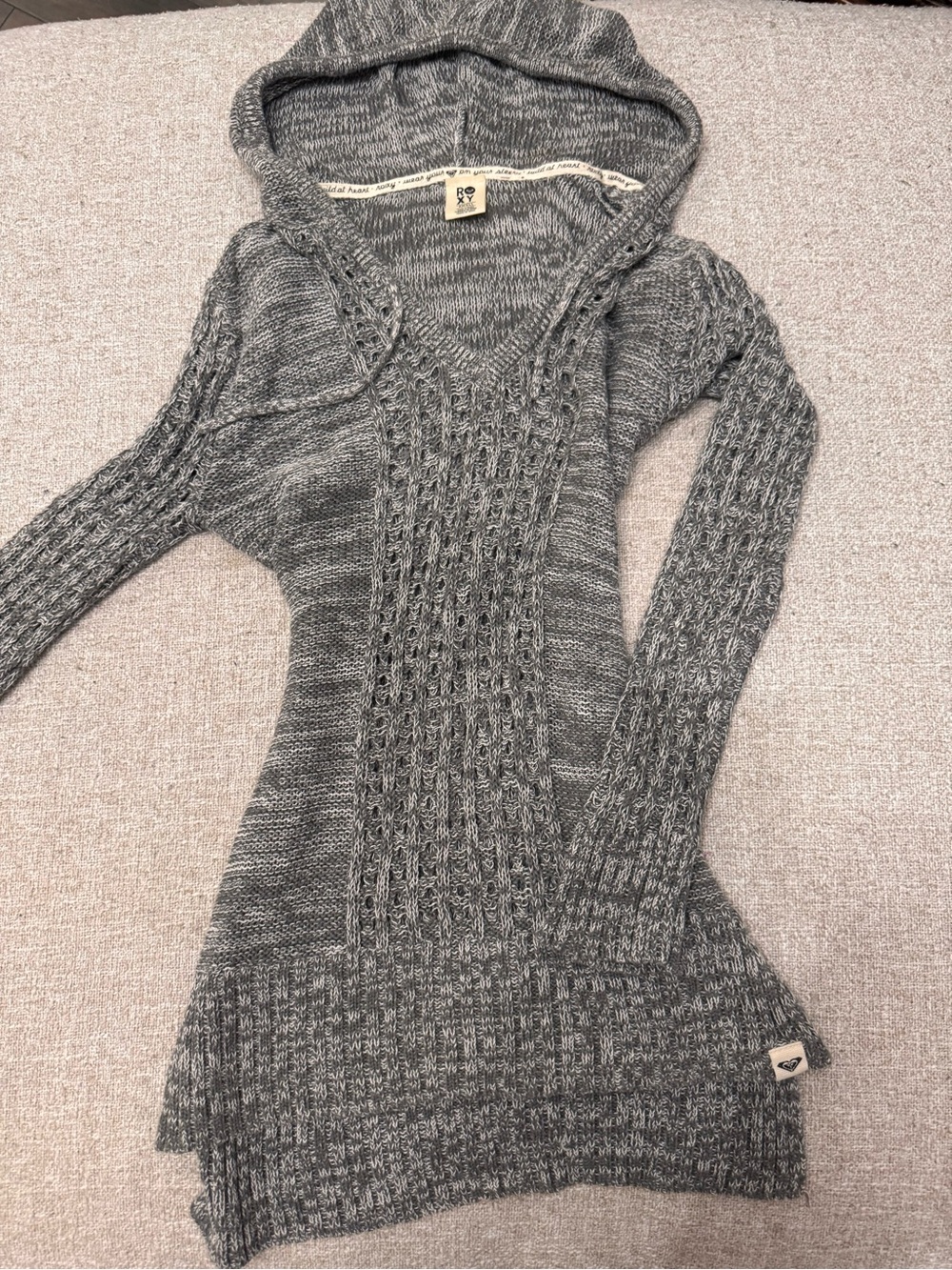Vintage Y2k Fitted Roxy Cable Knit Hooded Sweater